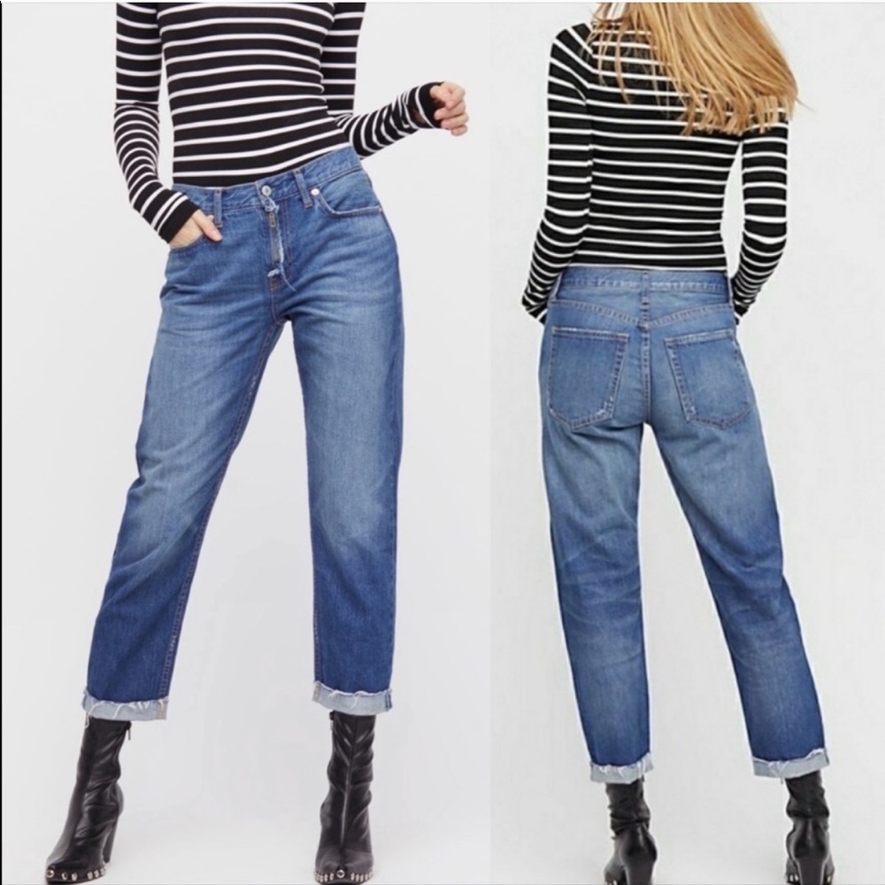 Free People Rip Zip Boyfriend Jeans